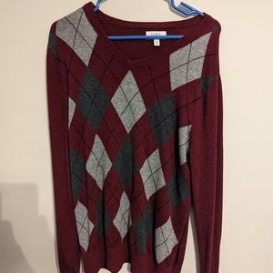 Men's Red Argyle Sweater - Medium